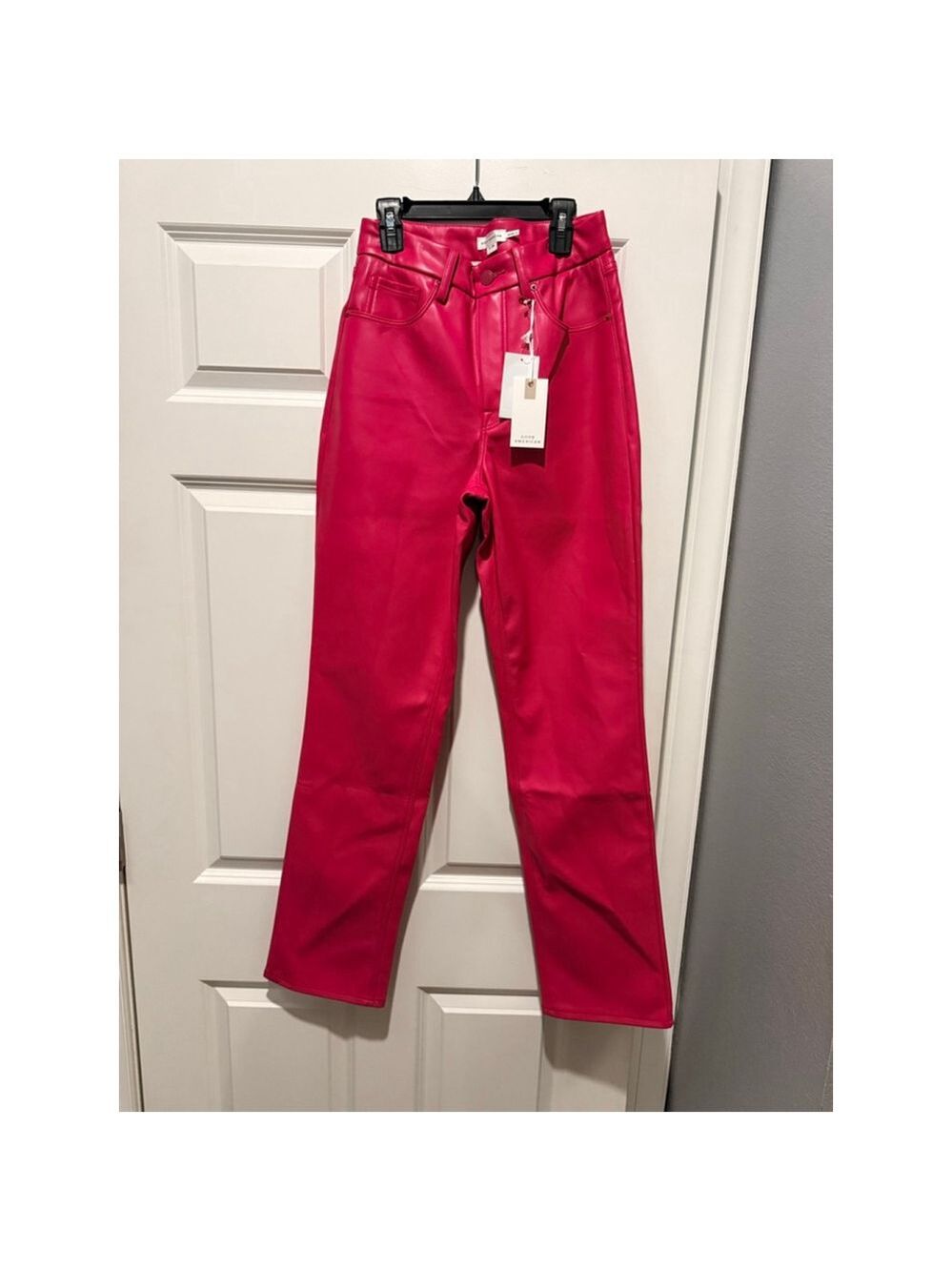 Women's GOOD AMERICAN Straight Leg Faux Leather Pants Size 6 Pink - Picture 5 of 11